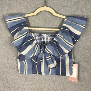 Simply Blessed Crop Top Junior Medium Tank Ruffle Bow Tie Resort Rodeo‎ Nautical